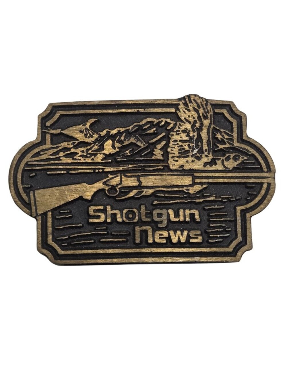 Shotgun News Belt Buckle Vintage Brass Country Western Wear Cowboy Hunting